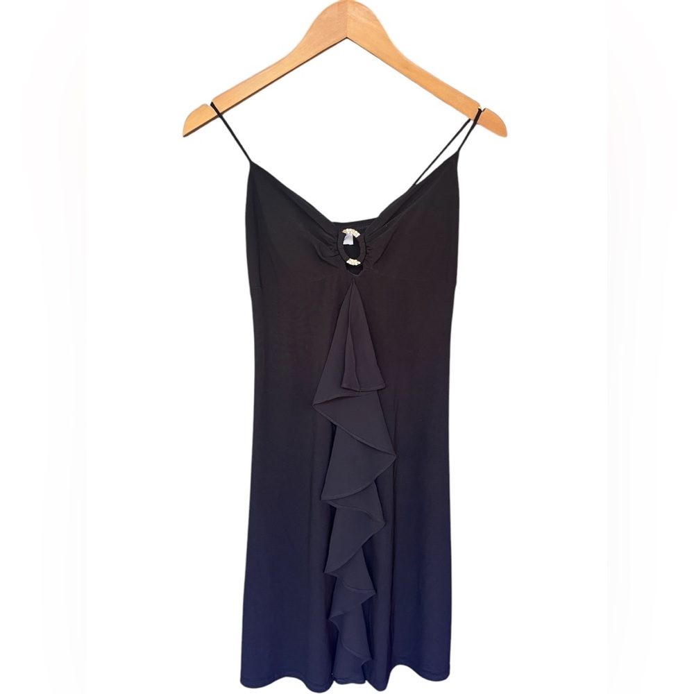 🎉ONE DAY⬇️🎉 Betsy & Adam Black Spaghetti Strap Rhinestone Detail Dress Sz 6 - Picture 5 of 12